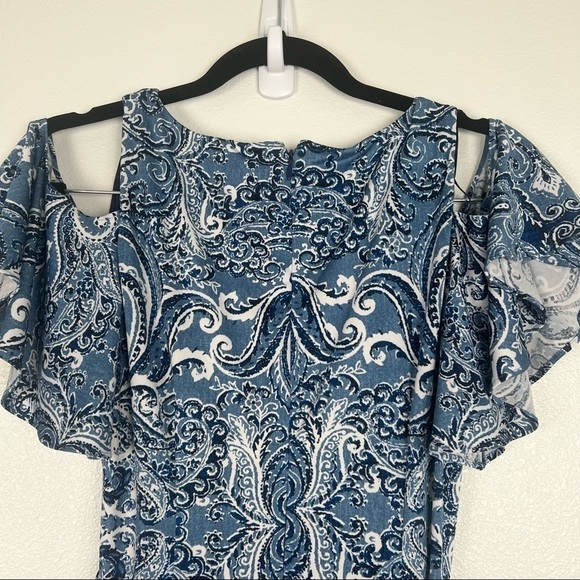 ELIZA J cold shoulder paisley waist‎ tie maxi dress blue 4 - Picture 7 of 8
